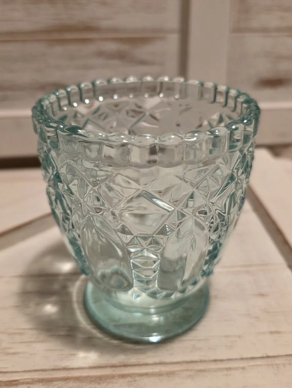 Vintage Mid-Century Ice Blue Diamond Point Footed Votive / Candy Dish/ Vase